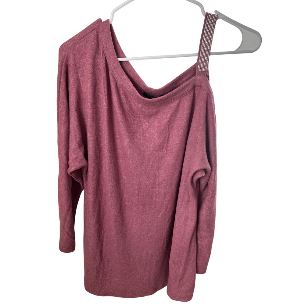 BY‎ design Mauve Heather Silver Embellished Neck Shoulder Dolman Knit Top M NWT